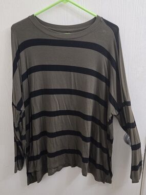 Maurices Olive and Black Striped Crew Neck Top Large